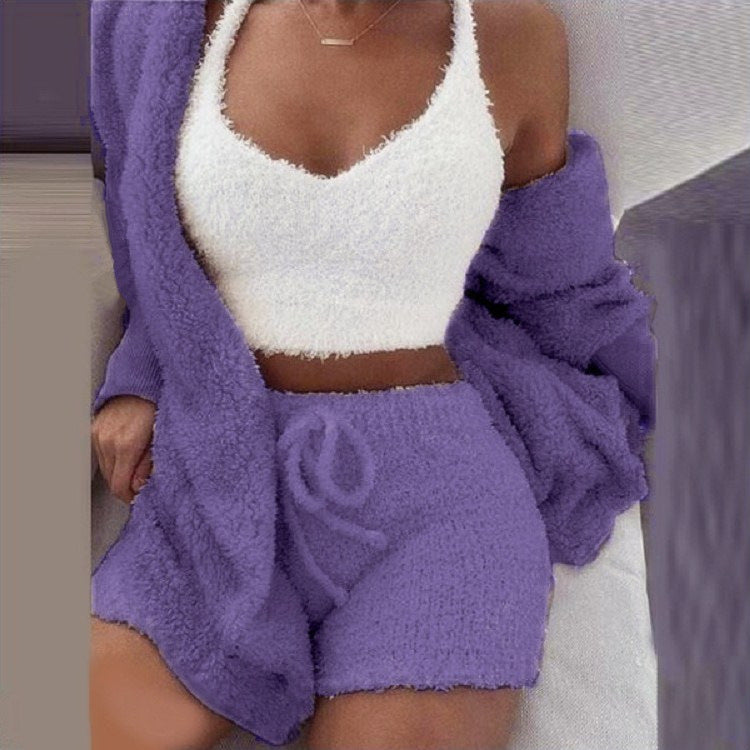 Fuzzy Fleece 3-Piece Sleepwear Furry Pajama Set